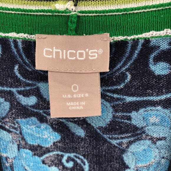Chicos Sweater Womens 0 US Small Blue Floral Perfect Layer Cardigan 3/4 Sleeves - Picture 6 of 10